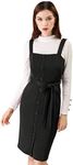 Allegra K Women's Jumper Dress Button Front Bow Tie Waist Slim Fit Pinafore Overall Pencil Dress Black Medium