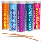 Xero Picks Wellness Infused Flavored Toothpicks - 100 Picks (5 Pack) (Variety) Vitamin C, Elberberry, Zinc, Gluosamine, Curcumin, Theanine, Melatonin, Caffeine, B12, B6