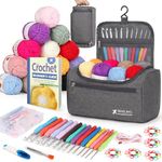 Reessy Crochet Kits for Beginners Adults, Complete Crochet Kit with 15Pcs × 25g Yarn14 Size Ergonomic Metal Crochet Hooks 2.0-10.0mm Storage Bag, Crochet Starter Kits for Adults Learn to Crochet- Grey
