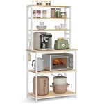 VASAGLE Kitchen Storage Rack, Coffee Bar, Baker’s Rack, Total 6 Shelves and 6 Hooks, for Microwave, Steel Frame, Industrial, 40 x 80 x 167 cm, Oak Colour and White KKS019W09