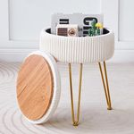 Cpintltr Velvet Foot Rest Stool Multipurpose Dressing Stools Upholstered Round Storage Ottoman Modern Soft Vanity Chair with Memory Foam Seat White