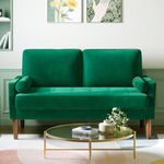 Vesgantti Small 2 Seater Sofa Green, Comfy Sofa Couch with Spring Cushion, Velvet Sofa with Wood Legs, Modern Love Seat Sofa, Sofa 2 Seater for Living Room, Small Sofa for Bedroom, Green Office Sofa