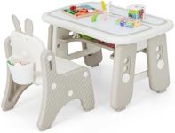 GYMAX Kids Table and Chair Set, Children Activity Table with Chair, Flip-Top Tabletop, Erasable Magnetic Drawing Board & Storage Shelf/Box, Height Adjustable Toddler Art Table Set for Boys Girls