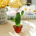 ZEERSHEE Crystal Cactus Ornaments Hand Blown Glass Cactus Figurine Crystal Simulation Plant Collection Decoration Home Desktop Office Study