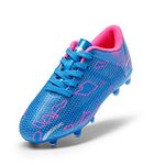 Dream Pairs Boys Girls Soccer Cleats Kids Football Shoes Toddler/Little Kid/Big Kid, Blue/Hot Pink, 5 US Big Kid