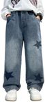 Rolanko Boys Baggy Jeans, Wide Leg Elastic Waist Denim Pants Loose Fit Trousers Vintage Y2K Streetwear (Star, 6-7)