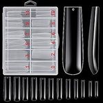 120Pcs Extra Long Nail Tips with Box,Clear XXL Straight Tapered Square Full Cover Tips, Press On False for Salons and DIY Art at Home(12 Sizes)