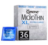Kimono MicroThin XL Pack of 36 - Ultra-Thin Lubricated Natural Latex Condoms, Vegan-Friendly, No Latex Odor, Extra Thin, Widest-Base Condoms - Enhanced Sensitivity