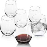 Mivana Stemless Wine Glass Shatterproof Crystal Clear Glass Tumblers for Red or White Vino, Gin, Water, Juice and Cocktails (Round, 6)