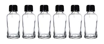 nsb herbals 30 ML Clear/Transparent Round Empty Glass Bottle + Euro Dropper + Black Cap, Refillable, Leak Proof For Essential Oils, DIY Perfumes (Pack of 6)