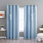 Melodieux Stars Blackout Curtains 84 inch Length for Girls Kids Bedroom Double Layer Star Cut Out Room Darkening Grommet Nursery Window Curtain, Set of 2, W52 x L84 Inches, Blue