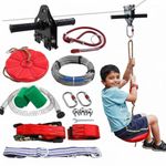 Hop N Play Zipline Adventure for Kids and Adult, Zip line Kits for Backyard with Stainless Steel Spring Brake, Cable Tensioning Kit, Safety Harness, 2 Tree Protectors and Full Set of Zipline (100 FT)