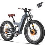 FREESKY 38+MPH Dual 1000W Motors Electric Bike for Adults, 48V 25Ah Battery Electric Bicycle, Full Suspension 26"*4.0 Fat Tire Hydraulic Disc Brake Ebike, Beach Off-Road Mountain E-Bike