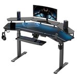 EUREKA ERGONOMIC Electric Standing Desk 182x76 cm Wing Shaped Gaming Desk Height Adjustable Large Studio Computer Desk with LED Convertible Monitor Shelves, Keyboard Tray