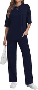 Cnlinkco Women 2 Piece Outfits Sets Loose Fit Wide Leg Lounge Sets Loungewear Sets Woman Fall