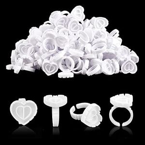 NXJ INFILILA Glue Rings, 100PCS Glue Rings for Eyelash Extensions, Disposable Lash Glue Rings for Eyelash Extension Supplies, Heart Shaped Lash Glue Holder Rings for Lash Supplies