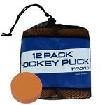 TronX Weighted Orange Ice Hockey Pucks - Heavy Training Puck with Mesh Carrying Bag | Official Size | Great for Stick Handling & Training Drills (Orange 12-Pack)