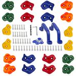 KINSPORY Rock Climbing Holds, 20 PCS Climbing Wall Holds for Kids, Colourful Climbing Set with Two Blue Handles for Indoor Outdoor Playground PlaySet Building