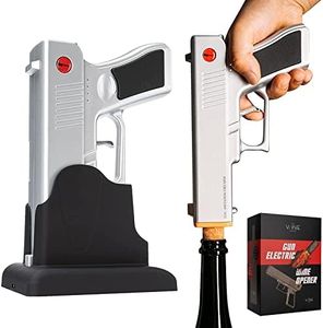 Electric Gun Wine Corkscrew Bottle Opener-Rechargeable Holster Base Cordless Battery-Automatically Open Wines Multifunctional Electronic Cork Puller - Gift & Vino (Silver) Gifts for Dad