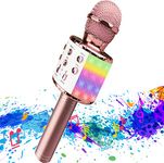 Karaoke Microphone, Colorful LED Lights, Portable Handheld Mic Speaker Machine for Kids Girls Boys Adults All Age (Rose Gold)