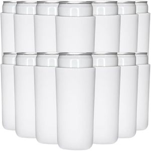 TahoeBay Slim Can Cooler Sleeves (50-Pack) Skinny Tall Cans 12 Oz Bulk Thin Seltzer Fit Sublimation Blanks for Vinyl Plain Blank Foam Beer Bottles Black White Assorted Solid Set (White)
