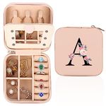 WALLFID Travel Jewellery Box,Alphabet Jewellery Organiser,Portable Jewellery Box,Small Travel Jewellery Storage Case with Mirror,Birthday Gift for Women,Mothers Birthday Valentines Day Gift Ideal(A)