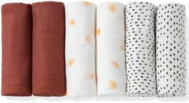 Muslin Cloths & Muslin Squares for Baby, 6 Packs 70cm x 70cm with Organic Bamboo and Cotton Large Burp Cloth for Newborn, Absorbent & Soft and Breathable Material, Cover & Wipe Newborn Essentials