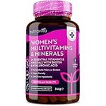 Women's Multivitamins and Minerals - 24 Essential Active Vitamins and Minerals with Added Hyaluronic Acid - 180 Vegan Tablets - No Synthetic Fillers or Binders - Made in The UK by Nutravita