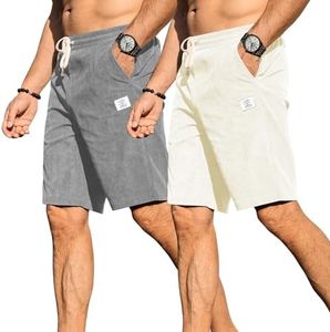 Mancozy 2 Pack Men's Casual Corduroy Shorts Summer Beach Shorts for Men Running Golf, Light Gray Medium