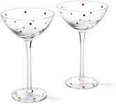 The Wine Savant Polka Dot Confetti Stemmed Martini Glasses 5.8oz Set of 2 Manhattan Glasses for Cocktails, Cosmopolitan, Margarita Coupe Cocktail Glass for Everyday, Weddings, Parties, Home Bar