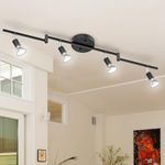 4 Lights LED Track Lighting Kit, Foldable Ceiling Spot Lighting with Flexibly Rotatable Head, Track Light for Kitchen Hallway Room Closet, GU10 Bulbs Not Included (Black)