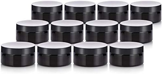 Black PET Plastic (BPA Free) Refillable Low Profile Jar - 240ml (12 Pack) + Spatulas and Labels