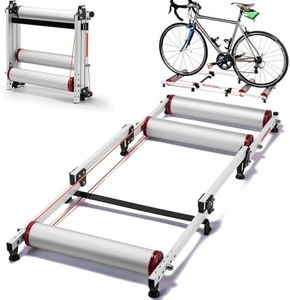 Dsocool Bike Rollers Adjustable Bike Trainer Stand Foldable Indoor Cycling Bicycle Roller with Resistance, Bike Rollers Training Platform for MTB Road Bike Exercis, White and Red