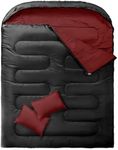 MEREZA Double Sleeping Bag, 2 Person Sleeping Bag for Adult Mens Camping, Two Person Sleeping Bag with Pillow Outdoor Indoor, XL Queen Size Sleeping Bag for Cold Warm Weather Ruby