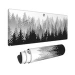 Misty Forest Mouse Pad Large Black Grey White Gaming Mouse Pad XL Extended Long Keyboard and Mouse Desk Mat Big Desk Pad Non-Slip Rubber Base with Stitched Edges Mouse Mat for Gaming and Office