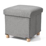 BRIAN & DANY Folding Ottoman Storage Box, Teddy Fleece Foot Stool with Wood Legs, Footstool with Storage for Living Room, Bedroom, Gray, 38 x 38 x 38 cm