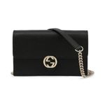 Gucci Interlocking Camelia Wallet Chain Marmont Leather Silver Handbag Italy NEW, Black, Small