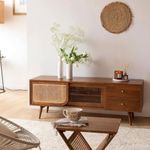 The Attic INES TV Cabinet|Solid Wood Sideboard TV Cabinet for Living Room|Classy TV Cabinet|Wooden Free Standing TV Unit Side Board Table with Storage|Honey Matte Finish