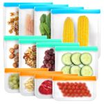 Vosyinm 12 Pack Reusable Freezer Bags Large, BPA Free Silicone Food Bags, Leakproof Silicone Sandwich Bag, Extra-Thick Reusable Snack Bag For Marinate Meats Snack Fruits Veggies Make-up