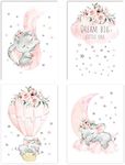 Canssape Pink Elephant Nursery Wall Decor Set of 4 Baby Girl Room Decor Elephant Wall Art Goodnight On A Hot Air Balloon |Dream Big Little One|(8x10in)(Unframed)