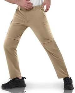 33,000ft Men's Zip-Off Hiking Trousers Quick Dry Stretch Walking Pants Convertible into Shorts Lightweight Cargo Trousers for Camping, Fishing, Travelling, Light Brown 32W x 32L