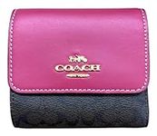 COACH Small Trifold Wallet In Colorblock Signature Canvas, Brown,Pink