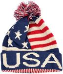 Selini Winter Hat - Knit, Cuffed Beanie with Pom Pom, USA Flag Design, Warm Fun for Cold Days, Small-Medium