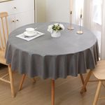 smiry Round Table Cloth Wipe Clean 150 cm, Wipeable Waterproof Linen Tablecloth, Fabric Washable 4 to 6 Seater Dining Table Cover for Kitchen Indoor Outdoor, Dark Grey