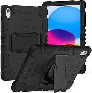 JSUSOU iPad 10th Generation Case Cover | iPad 10.9 Inch A2757/A2777 Case | Hybrid Heavy Duty Shockproof Rugged Protective Drop Case W/Stand for iPad 10 2022 | Black