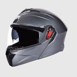 STUDDS Trooper ISI and DOT Certified Gloss Finish Flip-up Full Face Helmet for Men and Women with Inner Sun Visor (Gun Grey XL)