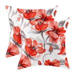 ARLTTH Outdoor Waterproof Pillow Covers Set of 2 18 x 18 Inch Linen Throw Pillow Covers, Patio Decor Cushion Covers for Patio Garden Balcony Couch Deck Chair (Red Floral Outdoor Pillowcase, 18x18)