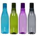 PEARLPET Throttle Water Bottle for Home | Leak Proof Bottles for Refrigerator | BPA-Free, Food Grade, Plastic | Set of 4, 1000 ML Each, Multicolor