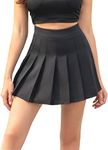 Hoerev Women Girls Short High Waist Pleated Skater Tennis School Skirt,S, Black - 6