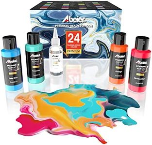 Peinture acrylique coulée, flacons de 2 oz, ensemble de 24 couleurs assorties et huile de silicone (1 oz), pré-mélangé, haut débit, peinture pour toile, verre, papier, bois, carrelage, pierres